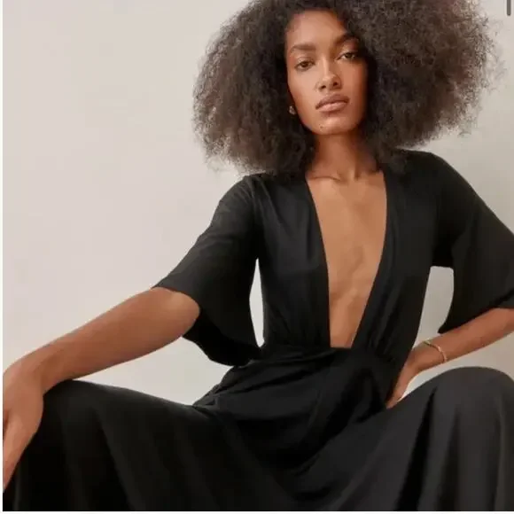 NEW REFORMATION Black Ernest Midi Dress | S - Picture 3 of 8